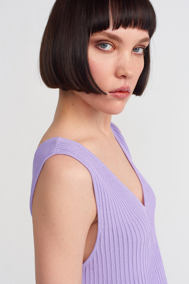 NU Single Tone Knitted Sleeveless Blouse Lilac