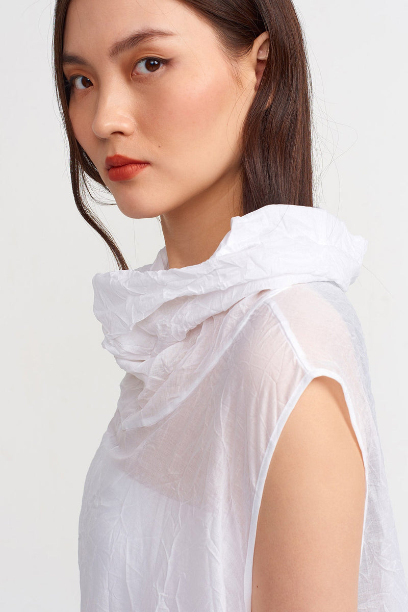 NU Solid High Neck Blouse Off White
