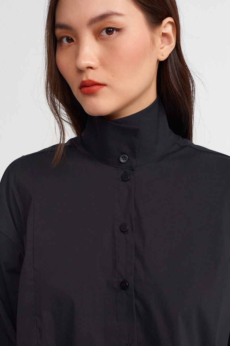 NU Asymmetrical Hem Solid Shirt Black