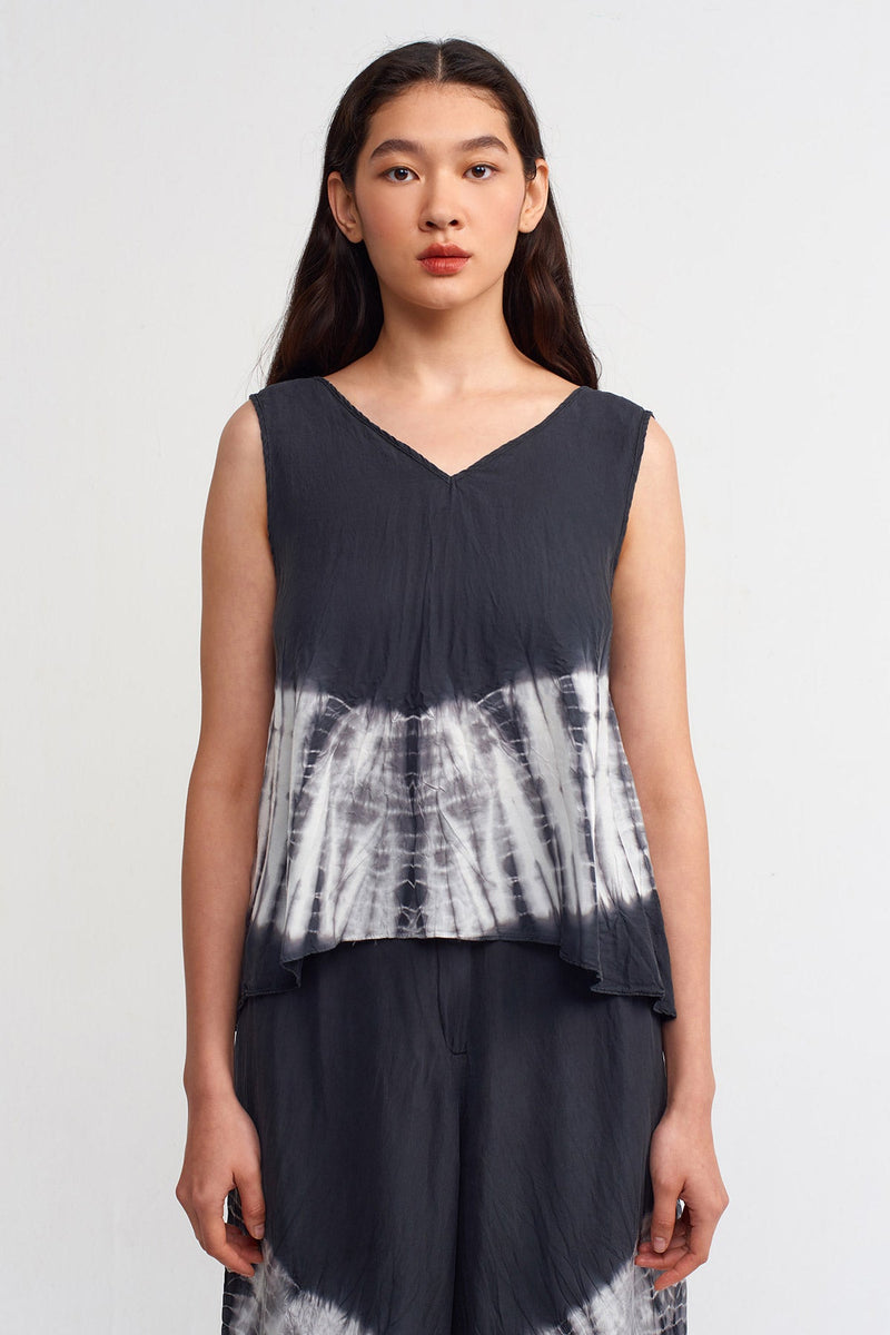 NU Tie Dye Print Sleeveless Blouse Black/Offwhite