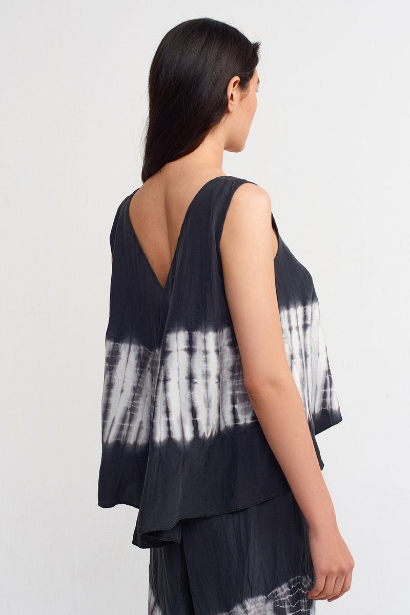 NU Tie Dye Print Sleeveless Blouse Black/Offwhite