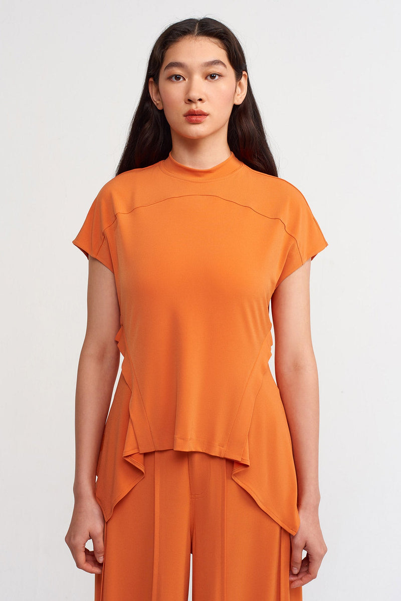 NU Solid Asymmetrical Blouse Amber