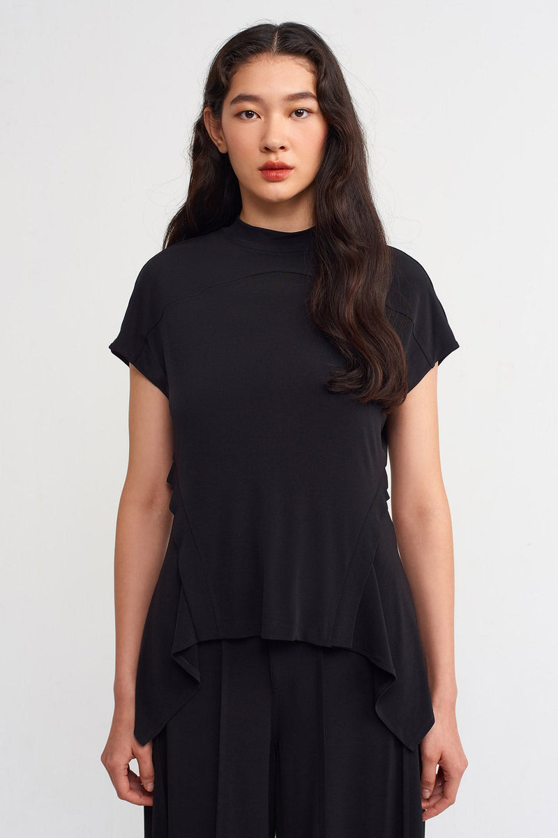NU Solid Asymmetrical Blouse Black