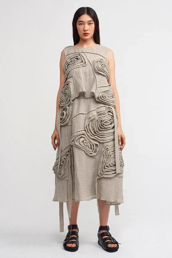 NU Flower Pattern Textured Blouse Light Grey