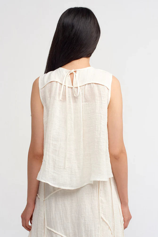 NU Flower Pattern Textured Blouse Off White