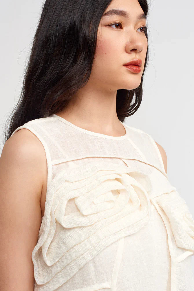 NU Flower Pattern Textured Blouse Off White