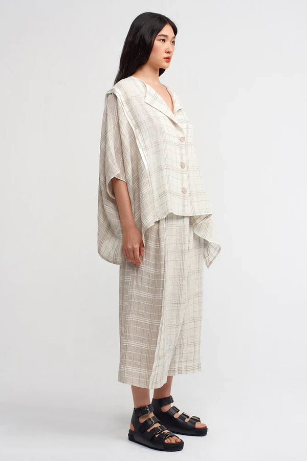 NU Textured Checkered Wide Shirt Light Grey