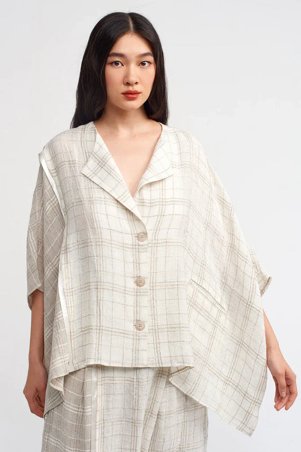 NU Textured Checkered Wide Shirt Light Grey