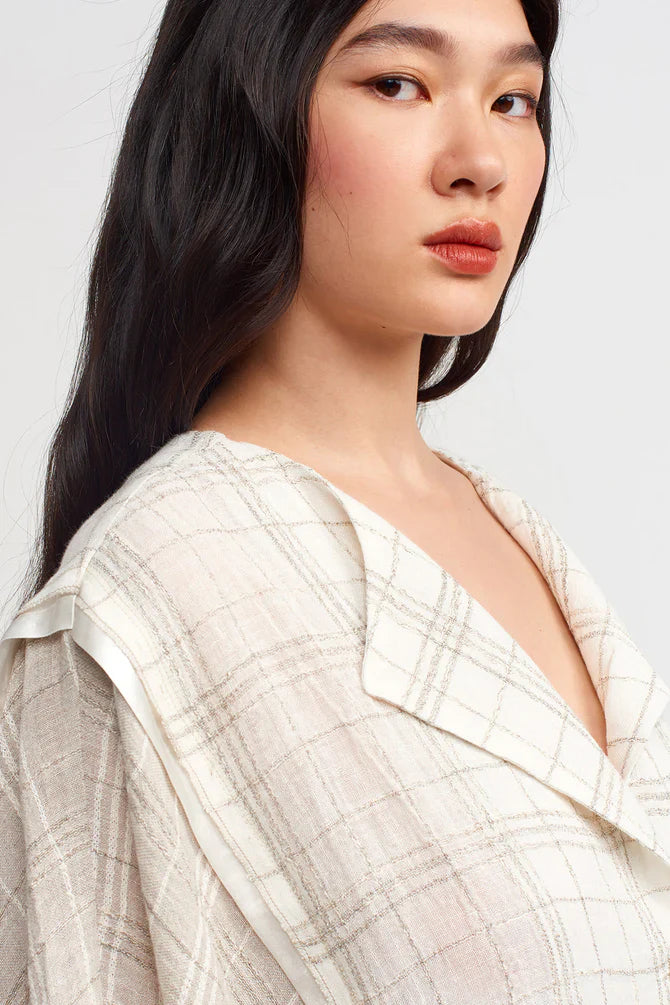 NU Textured Checkered Wide Shirt Light Grey