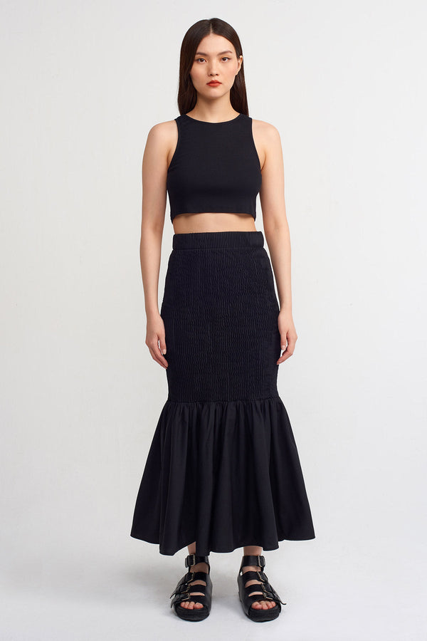 NU Shirred Detail Mermaid Skirt Black
