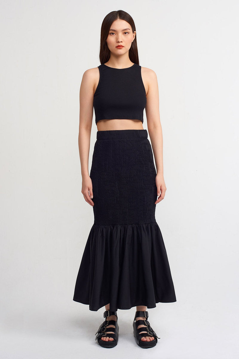 NU Shirred Detail Mermaid Skirt Black