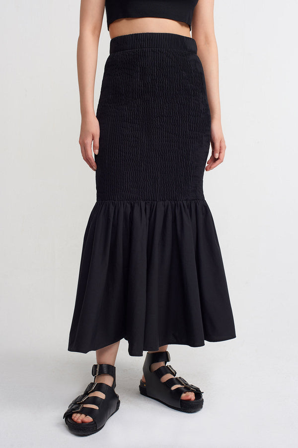 NU Shirred Detail Mermaid Skirt Black