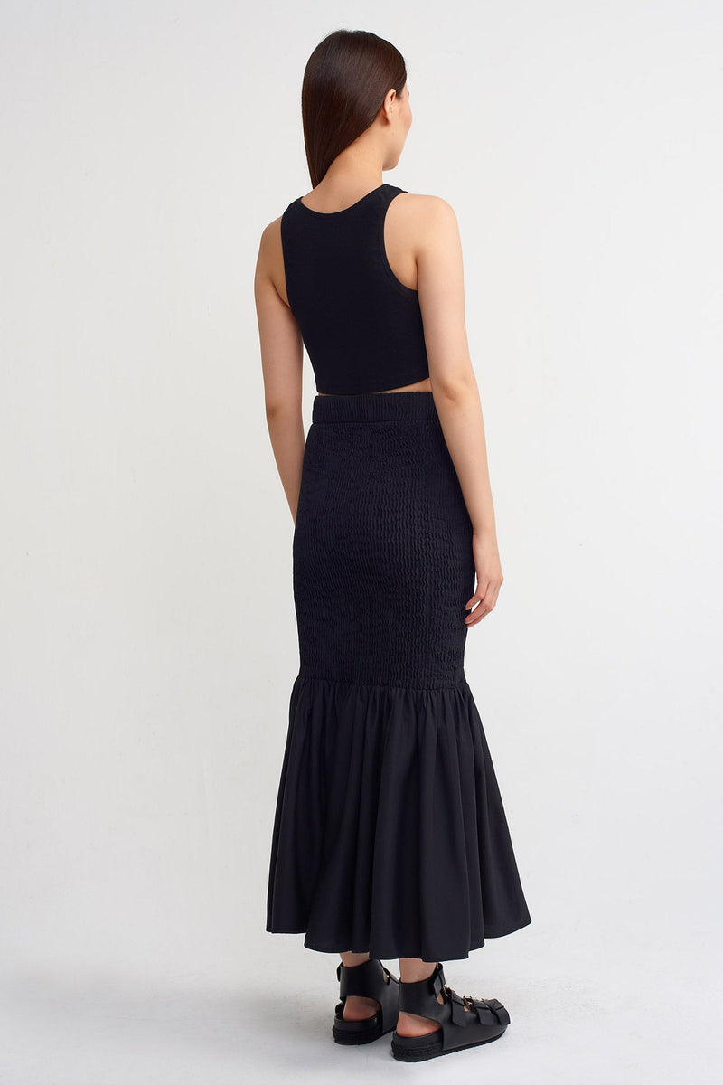 NU Shirred Detail Mermaid Skirt Black