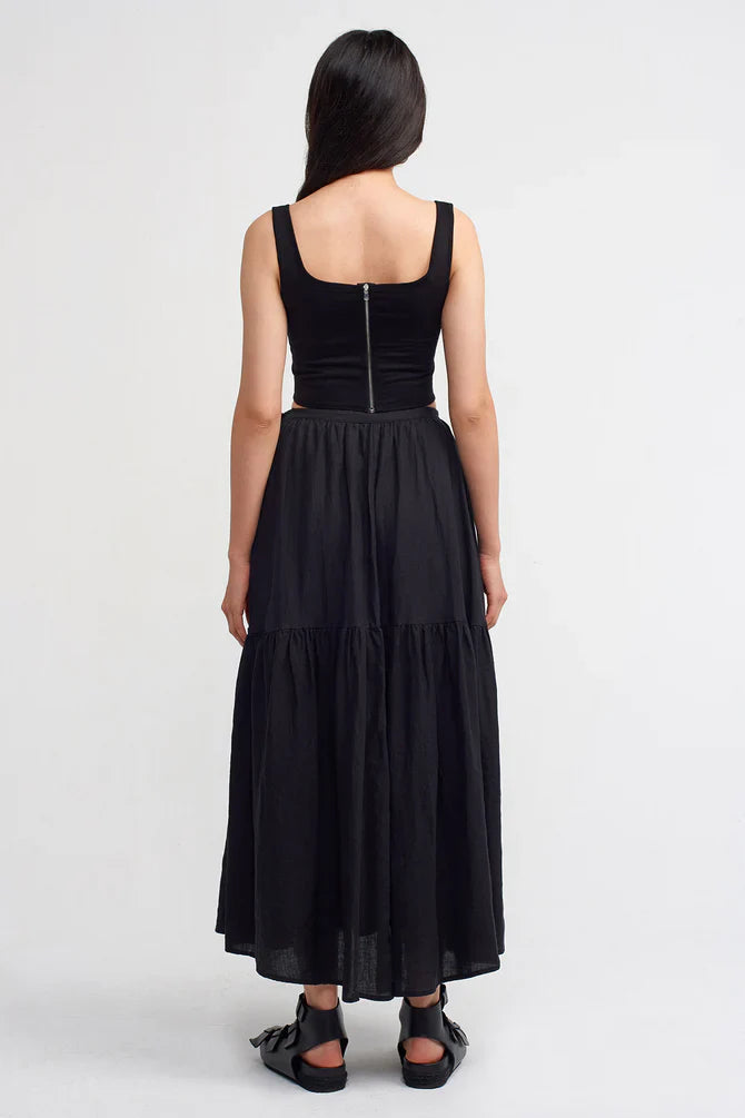 NU High Waist Linen Maxi Skirt Black