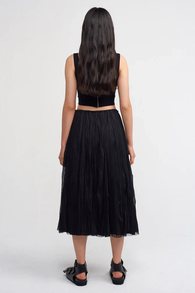 NU Tulle Overlay Pleated Skirt Black