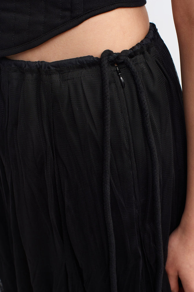 NU Tulle Overlay Pleated Skirt Black