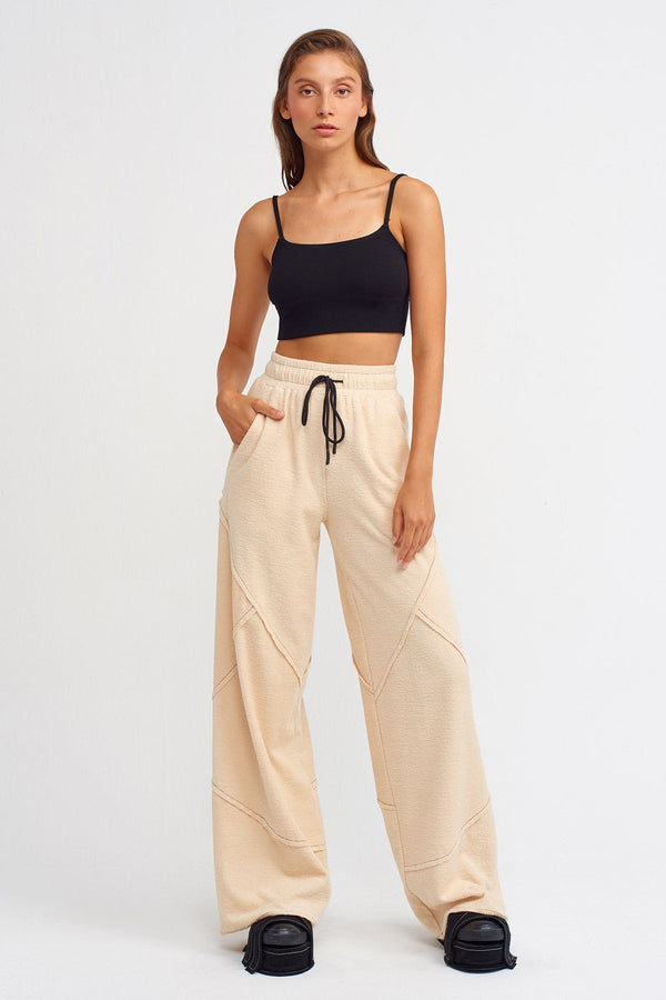 NU Drawstring Trousers With Contrast Stitched Detail Natural