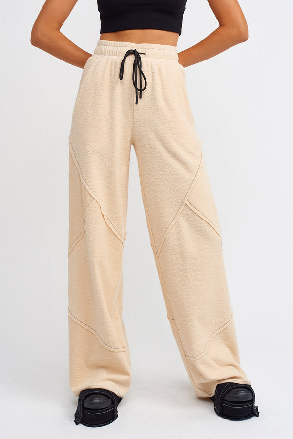 NU Drawstring Trousers With Contrast Stitched Detail Natural