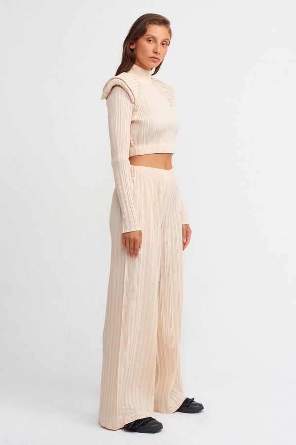 NU Solid Pleated Trousers Natural