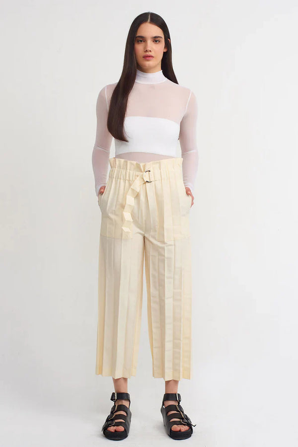 NU Accordion Pleated Trousers Natural
