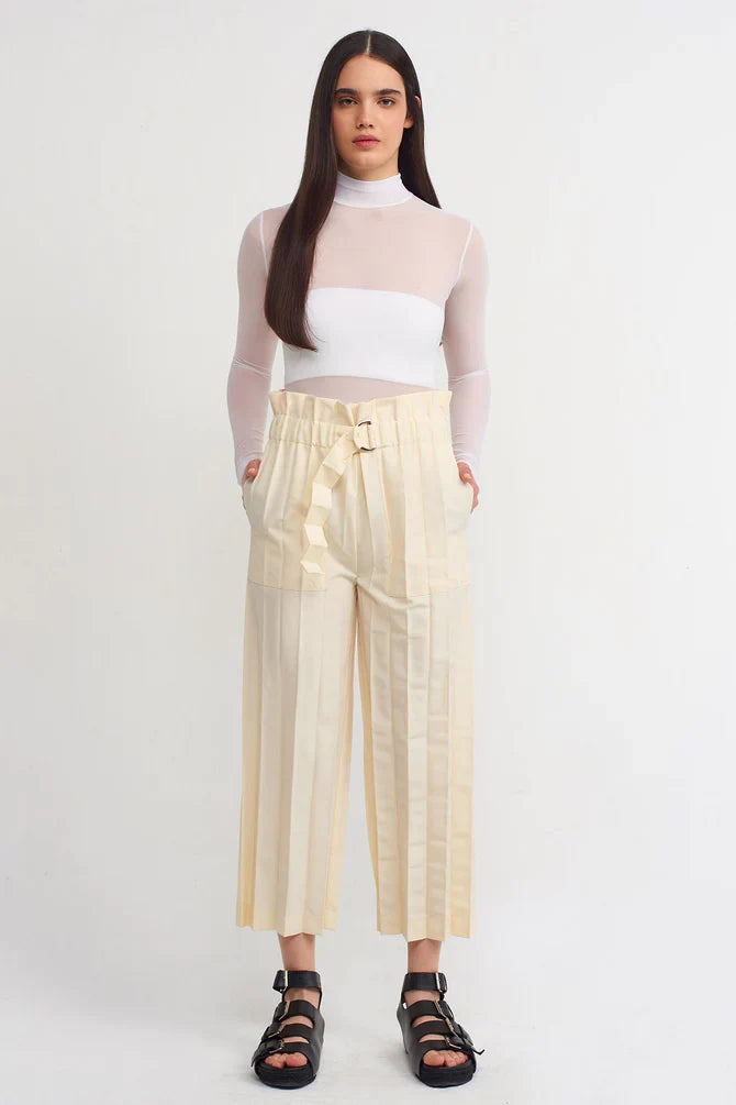 NU Accordion Pleated Trousers Natural