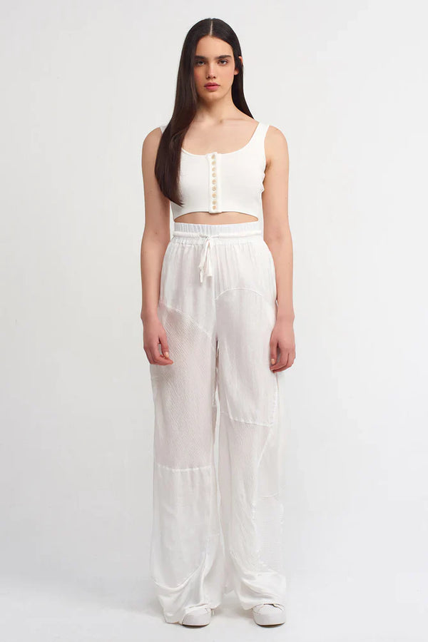 NU Loose Trousers With Drawstring Detail Off White