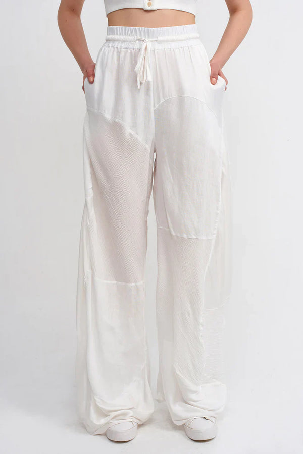 NU Loose Trousers With Drawstring Detail Off White