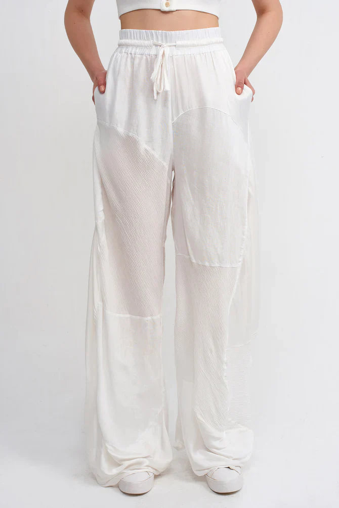 NU Loose Trousers With Drawstring Detail Off White