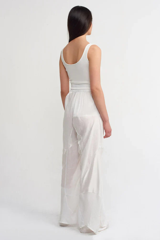 NU Loose Trousers With Drawstring Detail Off White