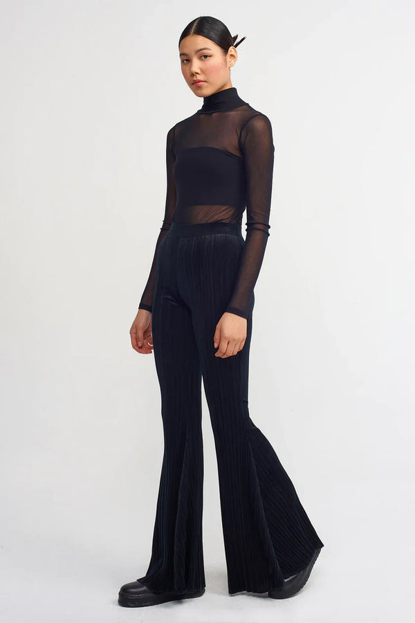 NU Velvet Pleated Flare Trousers Black