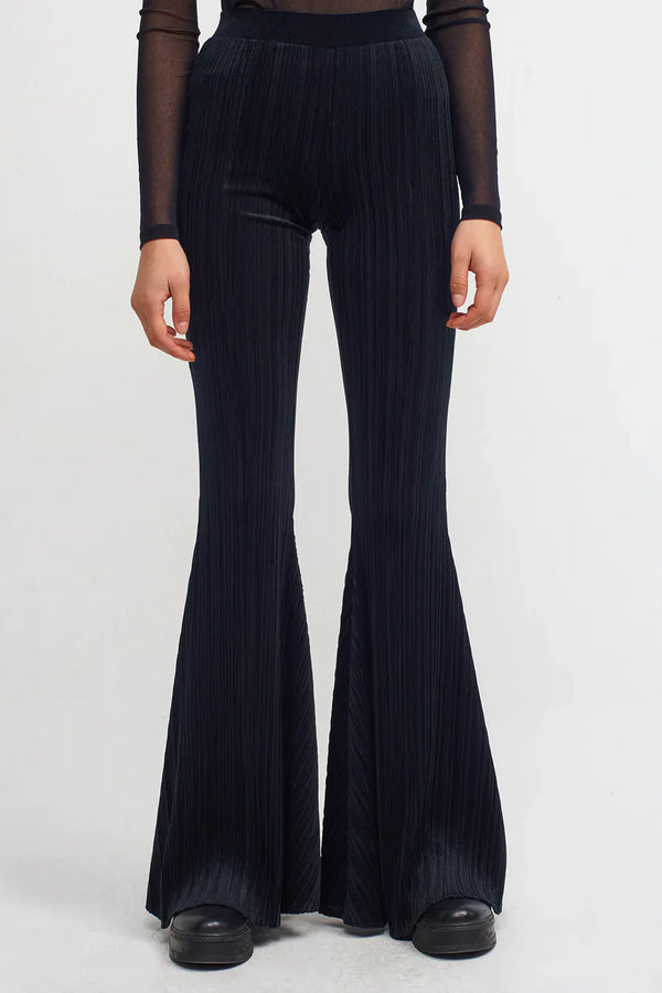 NU Velvet Pleated Flare Trousers Black