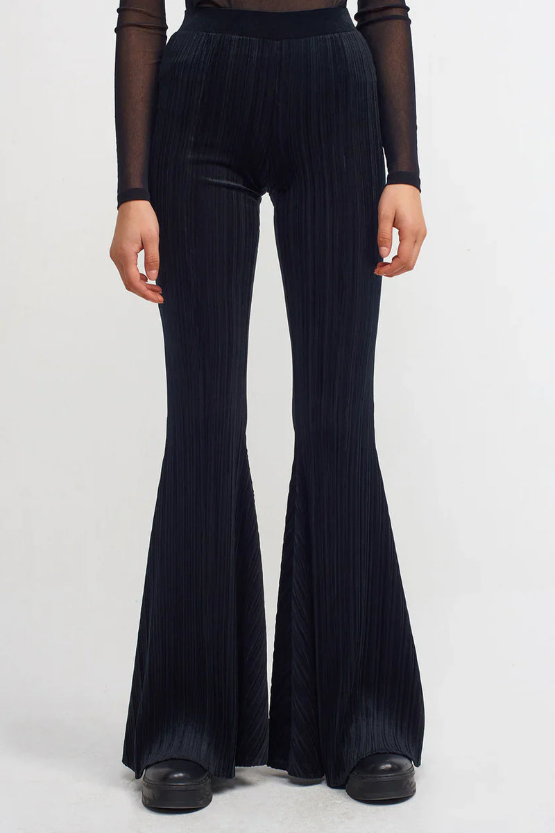 NU Velvet Pleated Flare Trousers Black