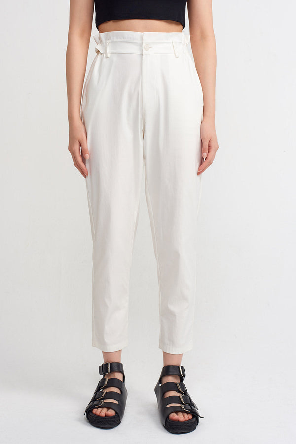 NU Solid Elasticated Waist Trousers Off White