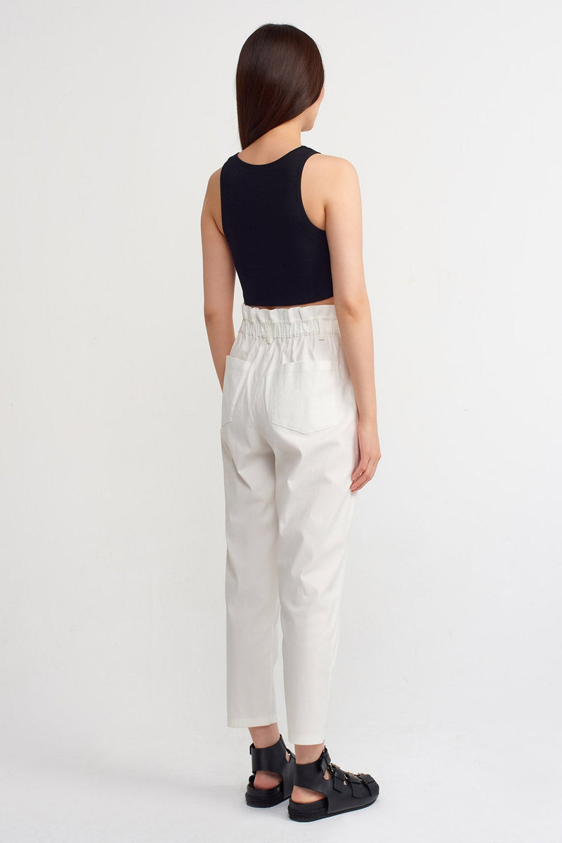NU Solid Elasticated Waist Trousers Off White