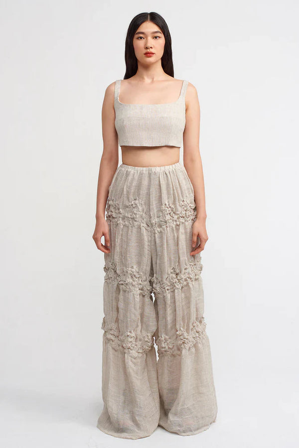 NU Textured Wide Leg Trousers Light Grey