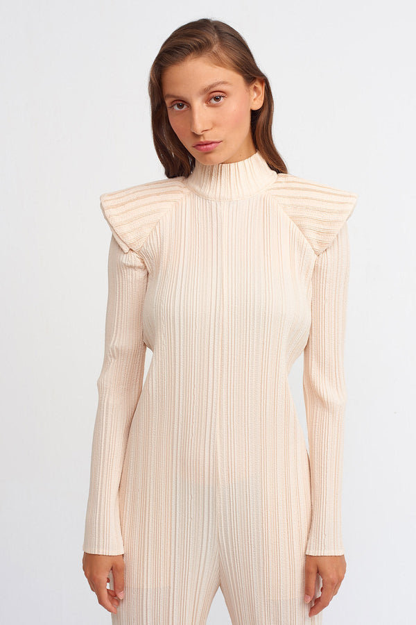 NU High Collar Pleated Jumpsuit Natural