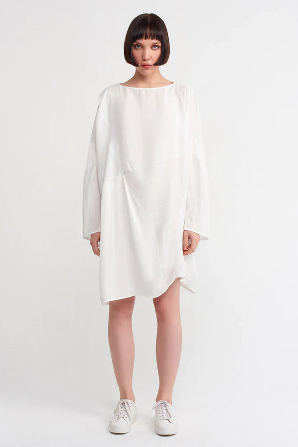 NU Pleated Detail Short Dress Off White