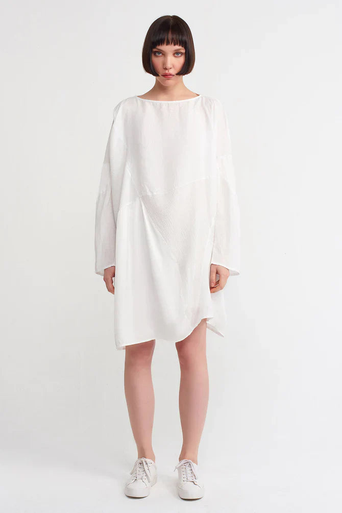 NU Pleated Detail Short Dress Off White