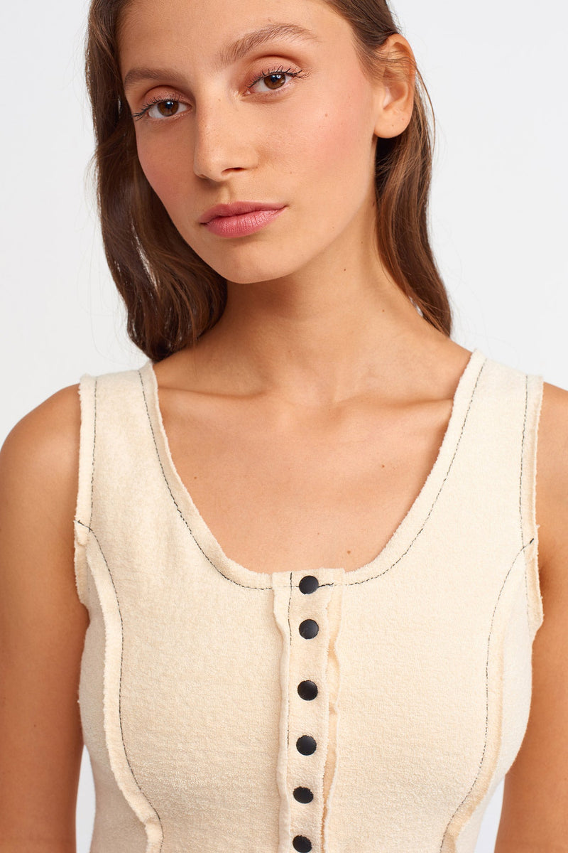 NU Contrast Stitched Sleeveless Dress Natural