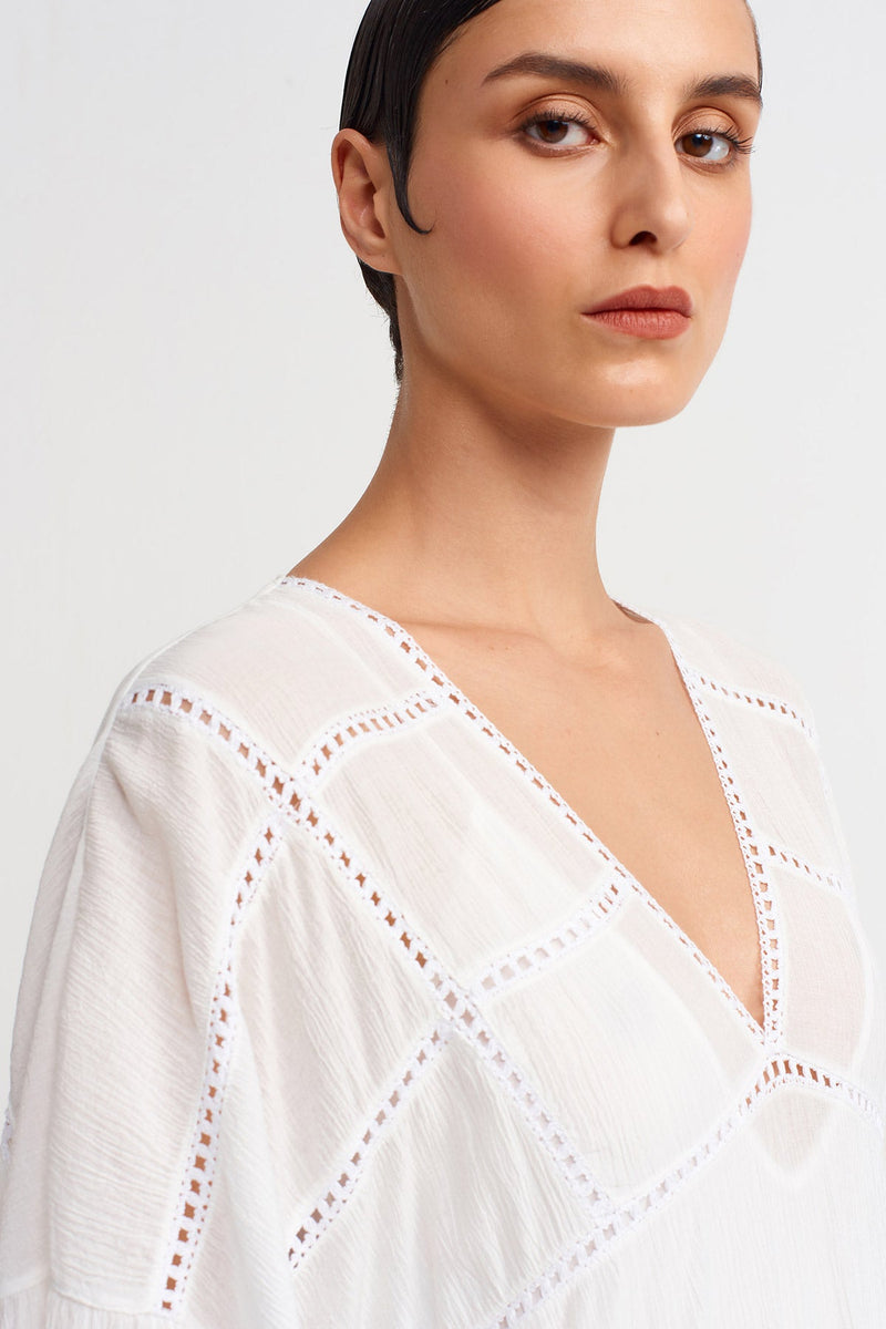 NU V-Neck Crinkled Fabric Long Dress Off White