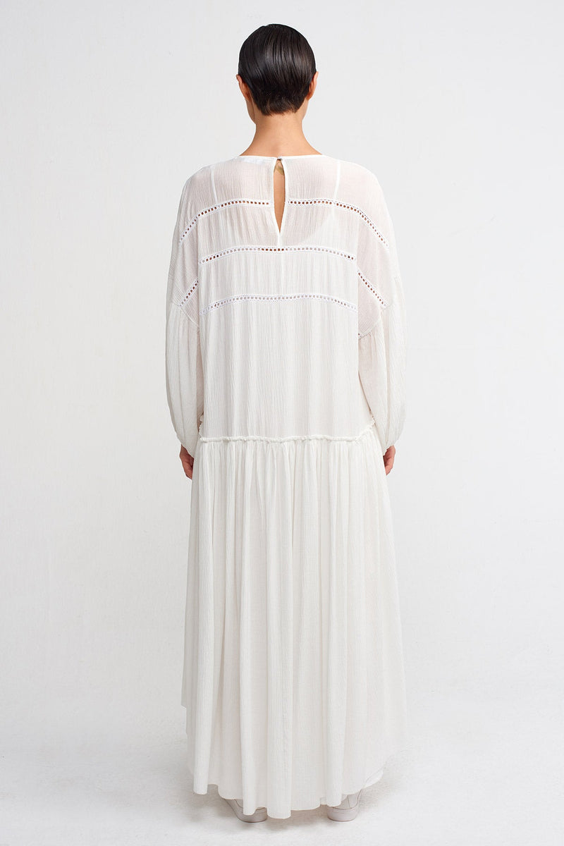 NU V-Neck Crinkled Fabric Long Dress Off White