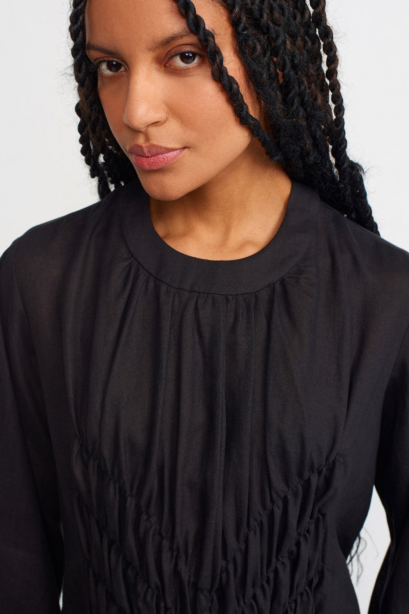 NU Solid Shirred Detail Maxi Dress Black