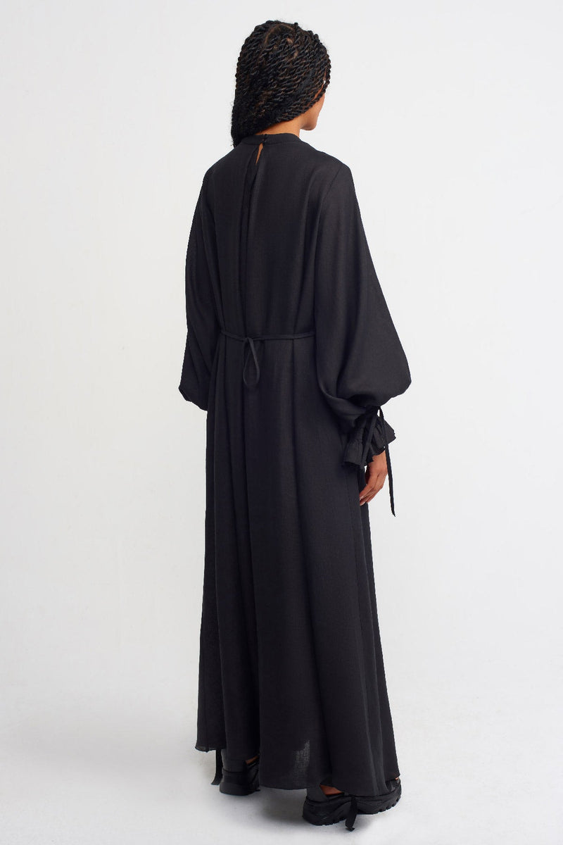 NU Solid Shirred Detail Maxi Dress Black