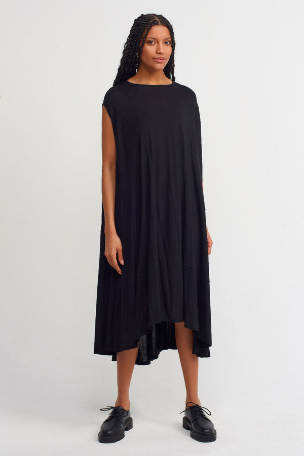 NU Solid Sleeveless Flare Dress Black