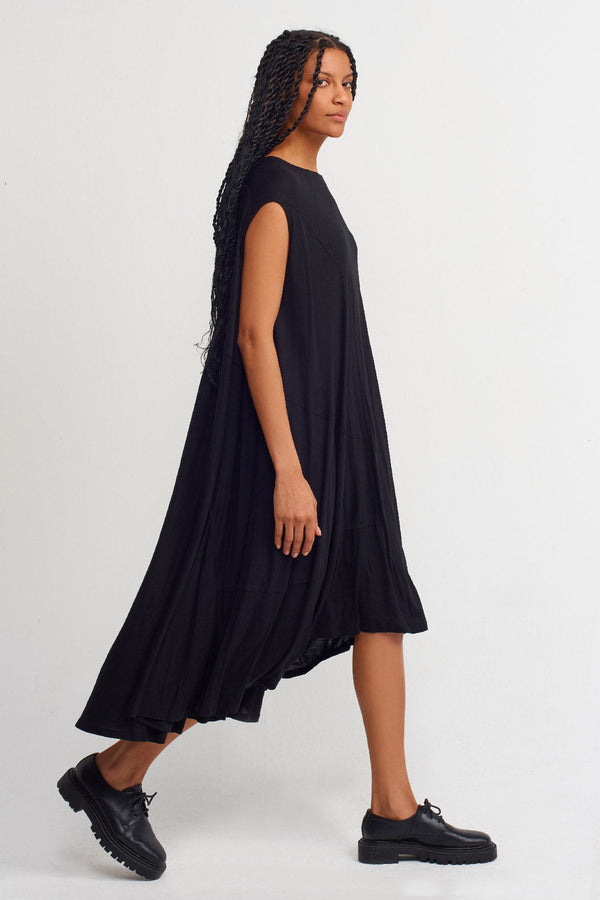 NU Solid Sleeveless Flare Dress Black