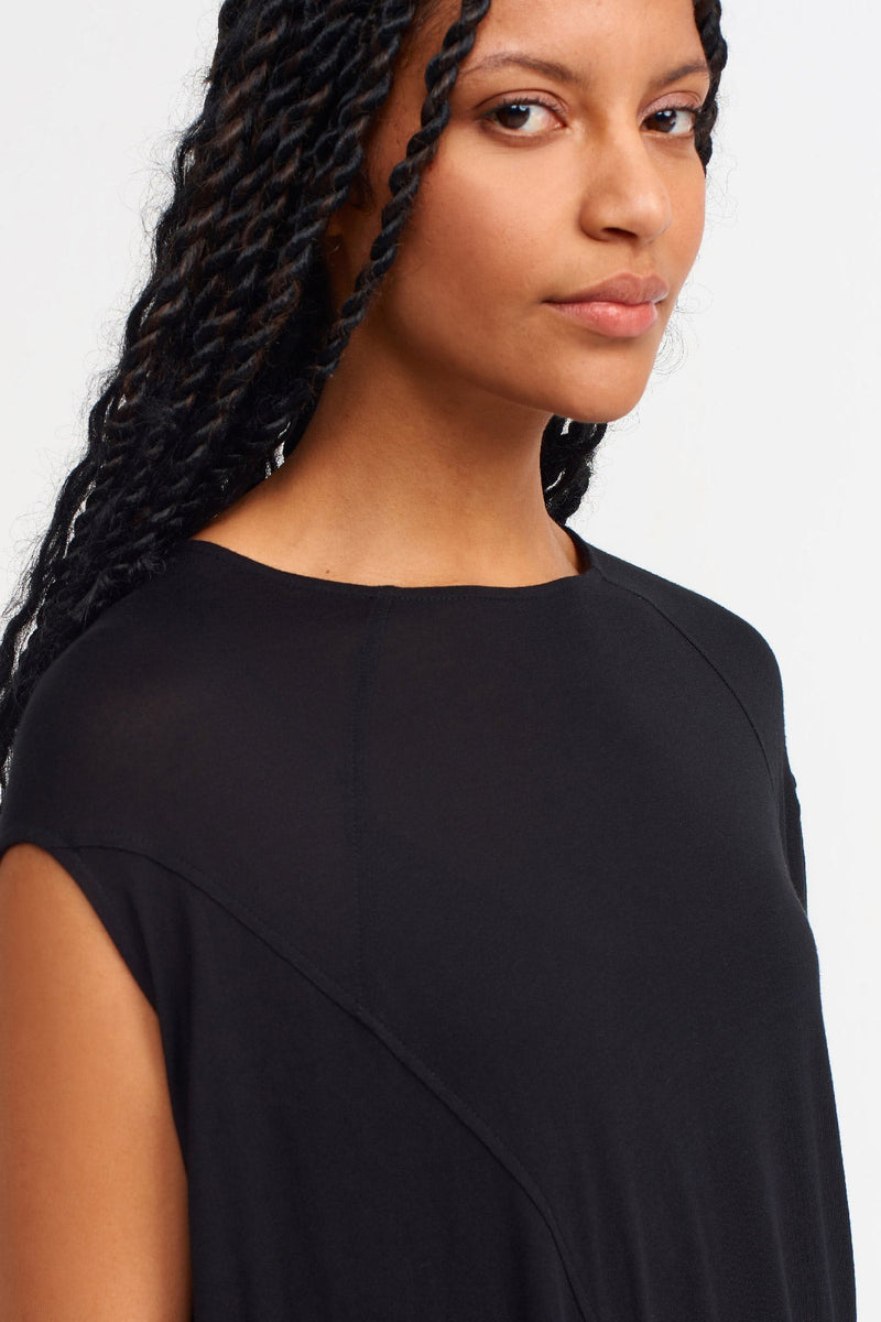 NU Solid Sleeveless Flare Dress Black