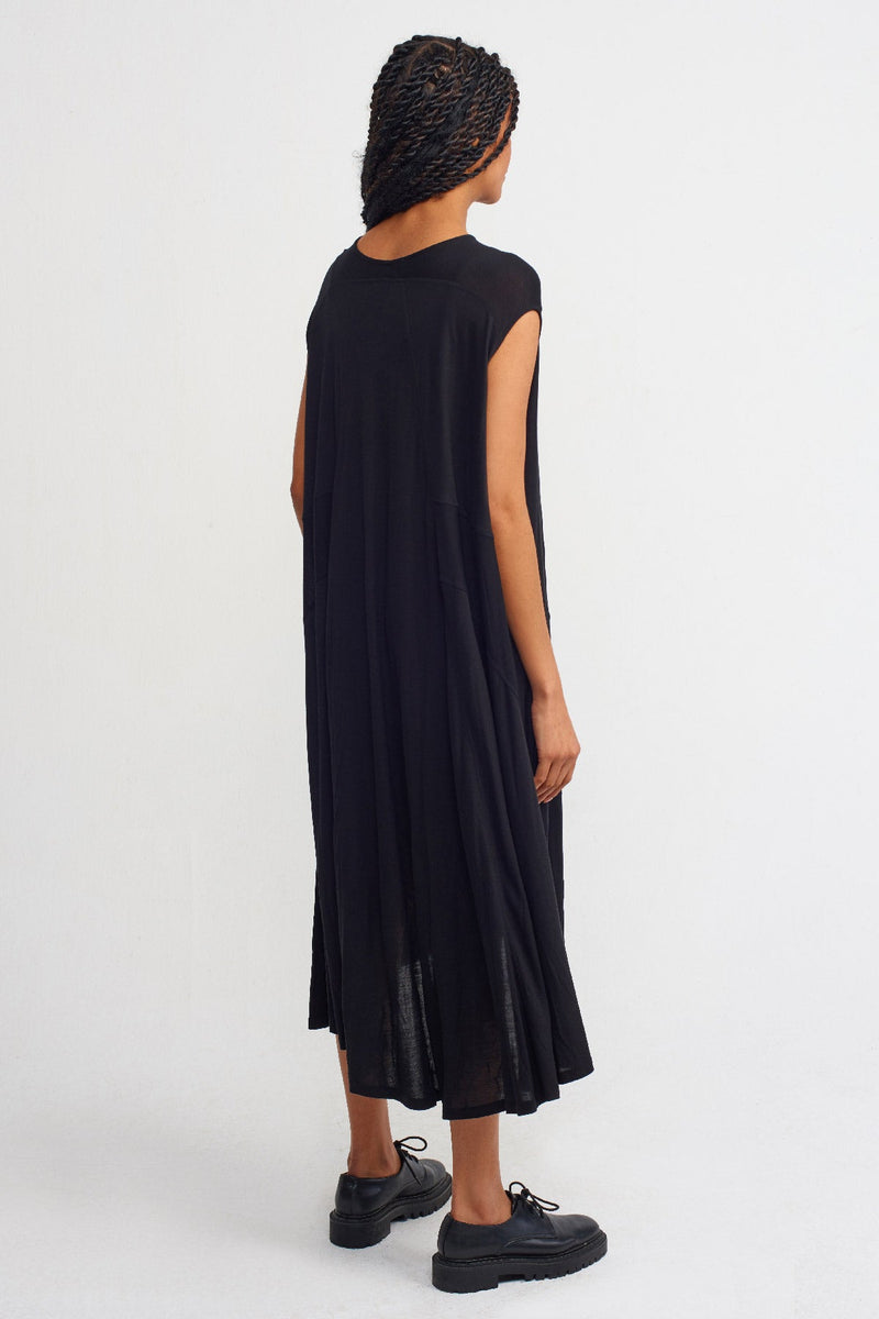 NU Solid Sleeveless Flare Dress Black