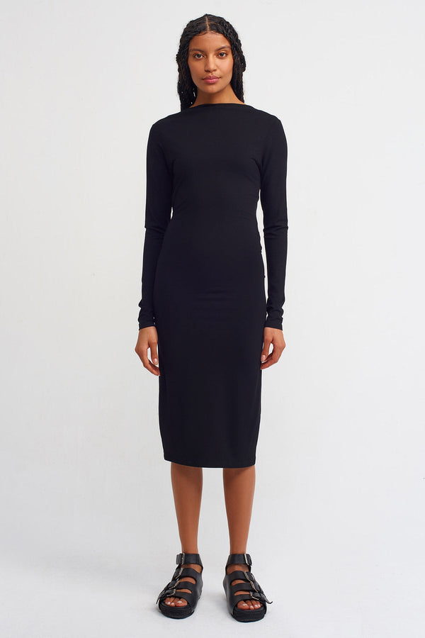 NU Solid Slim Fit Midi Dress Black