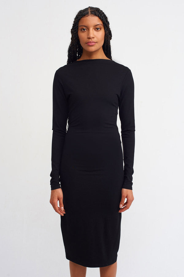 NU Solid Slim Fit Midi Dress Black