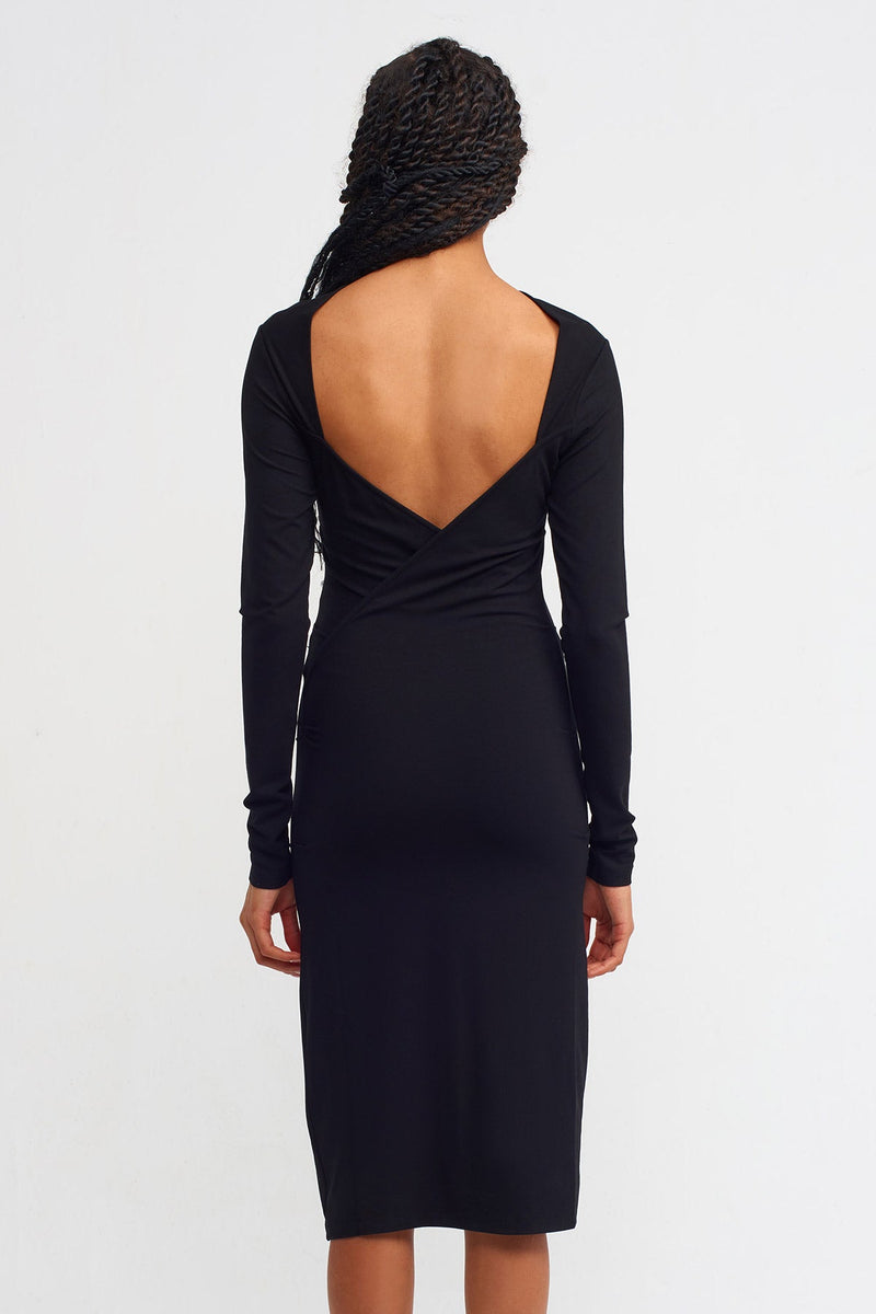 NU Solid Slim Fit Midi Dress Black